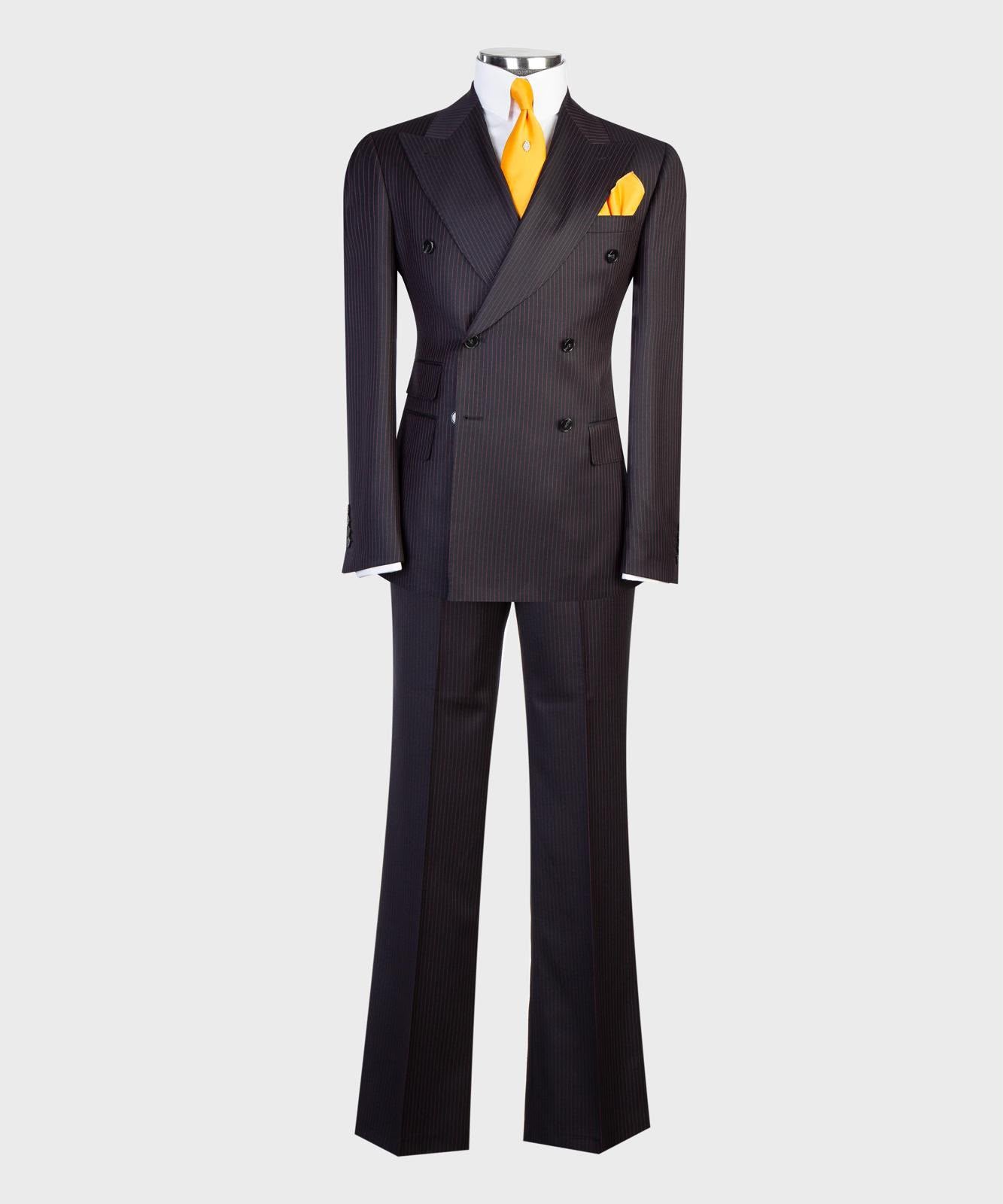 Men’s Luxury Double-Breasted Pinstripe Suit – Peak Lapel Formal Suit