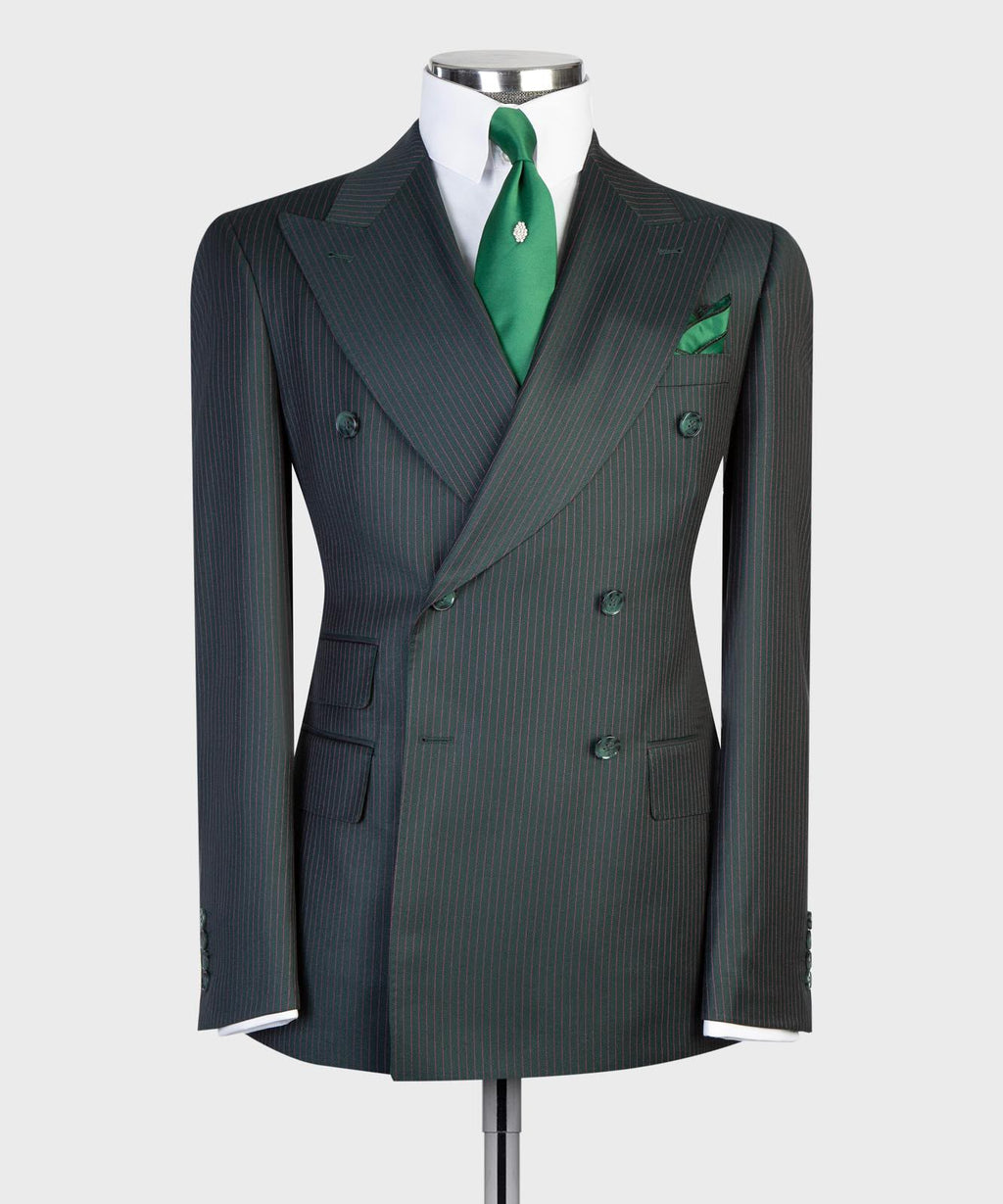 Men’s Luxury Double-Breasted Pinstripe Suit – Peak Lapel Formal Suit