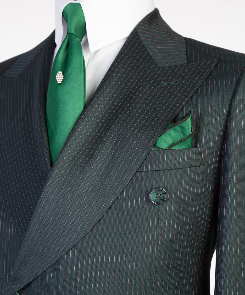 Men’s Luxury Double-Breasted Pinstripe Suit – Peak Lapel Formal Suit