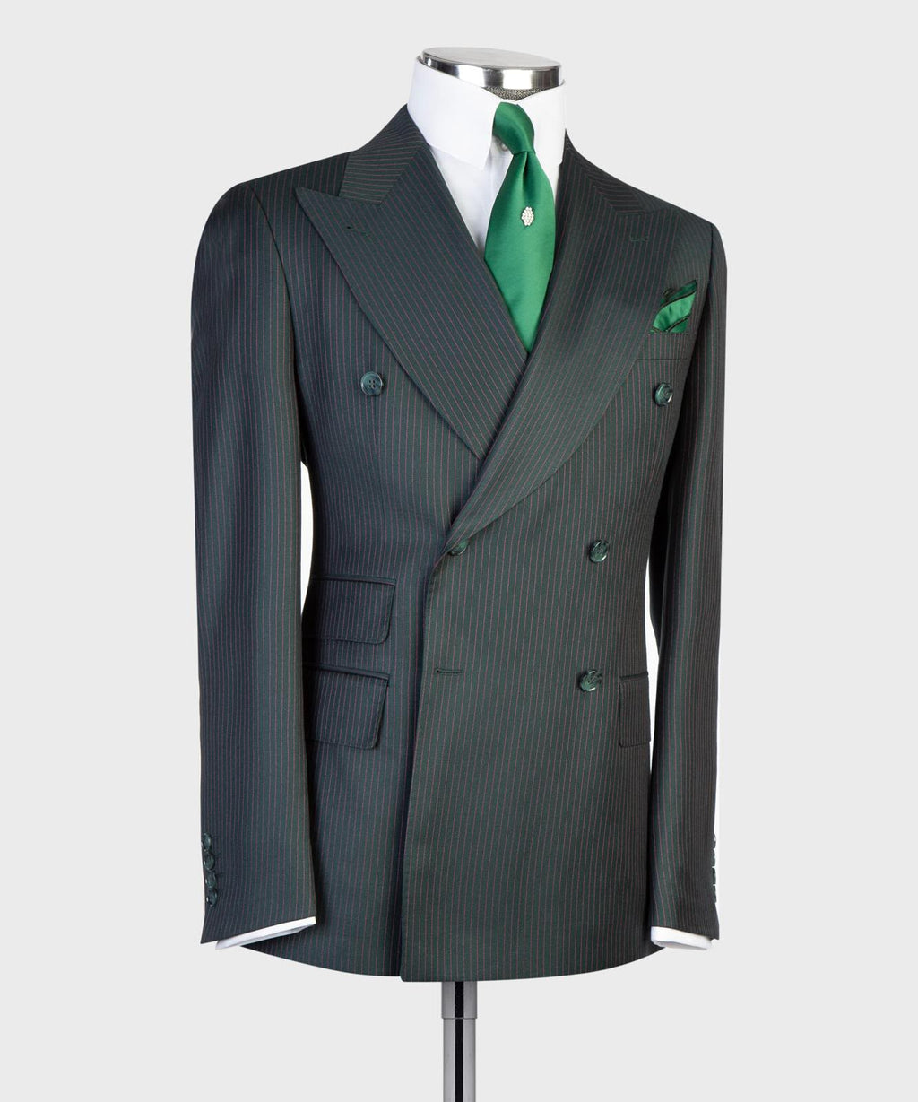 Men’s Luxury Double-Breasted Pinstripe Suit – Peak Lapel Formal Suit