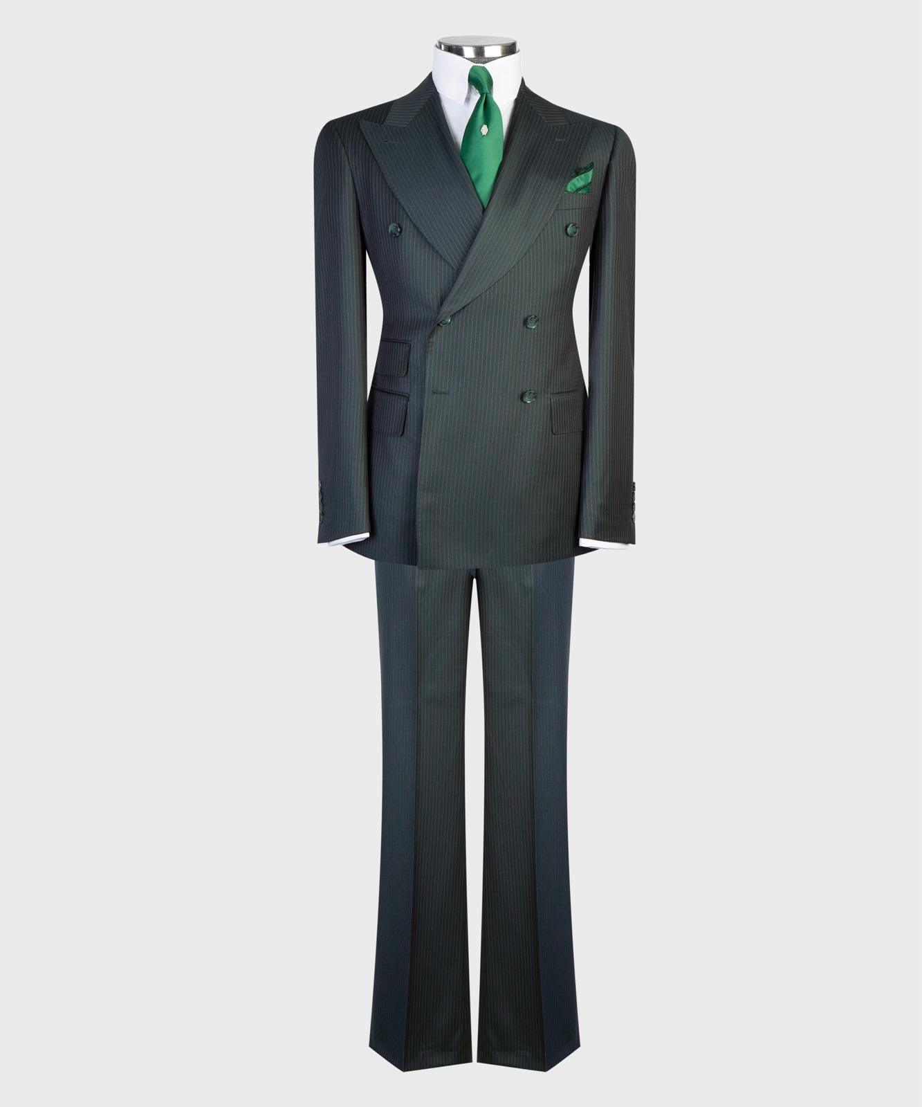 Men’s Luxury Double-Breasted Pinstripe Suit – Peak Lapel Formal Suit