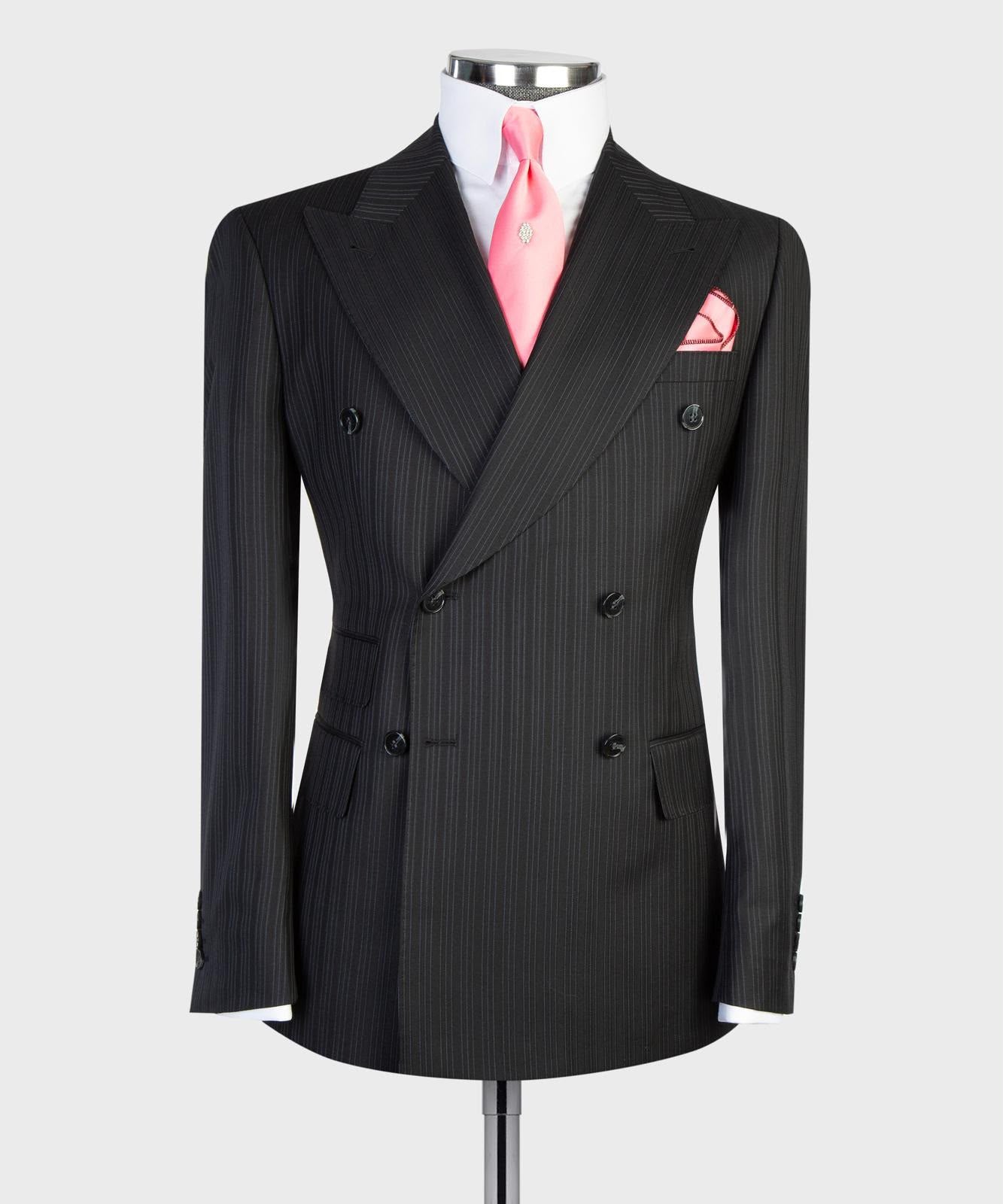 Men’s Luxury Double-Breasted Pinstripe Suit – Peak Lapel Formal Suit