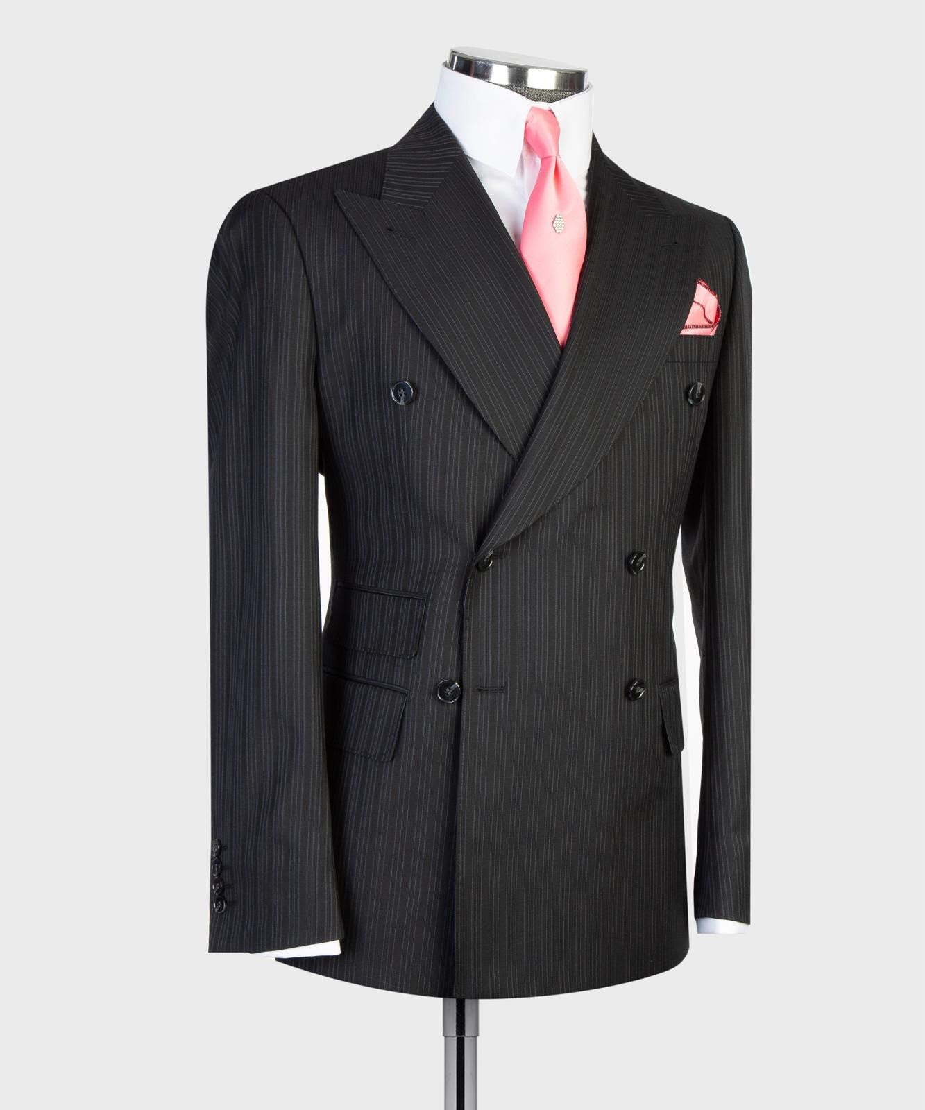 Men’s Luxury Double-Breasted Pinstripe Suit – Peak Lapel Formal Suit