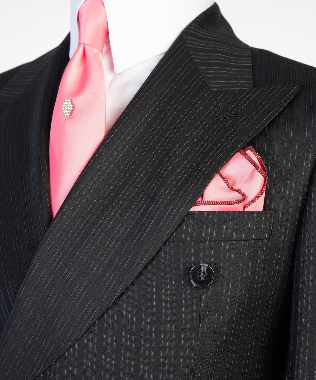 Men’s Luxury Double-Breasted Pinstripe Suit – Peak Lapel Formal Suit