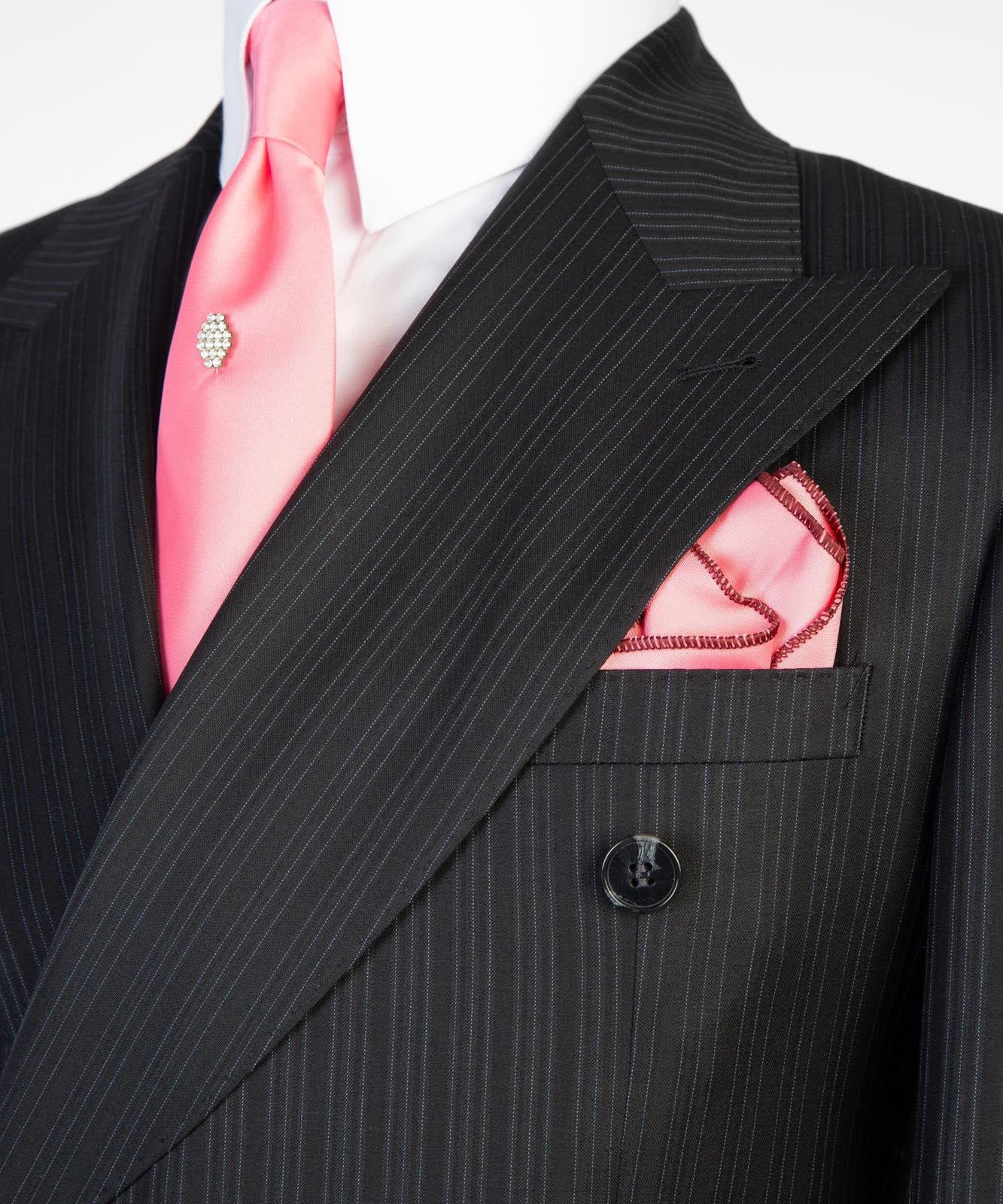Men’s Luxury Double-Breasted Pinstripe Suit – Peak Lapel Formal Suit