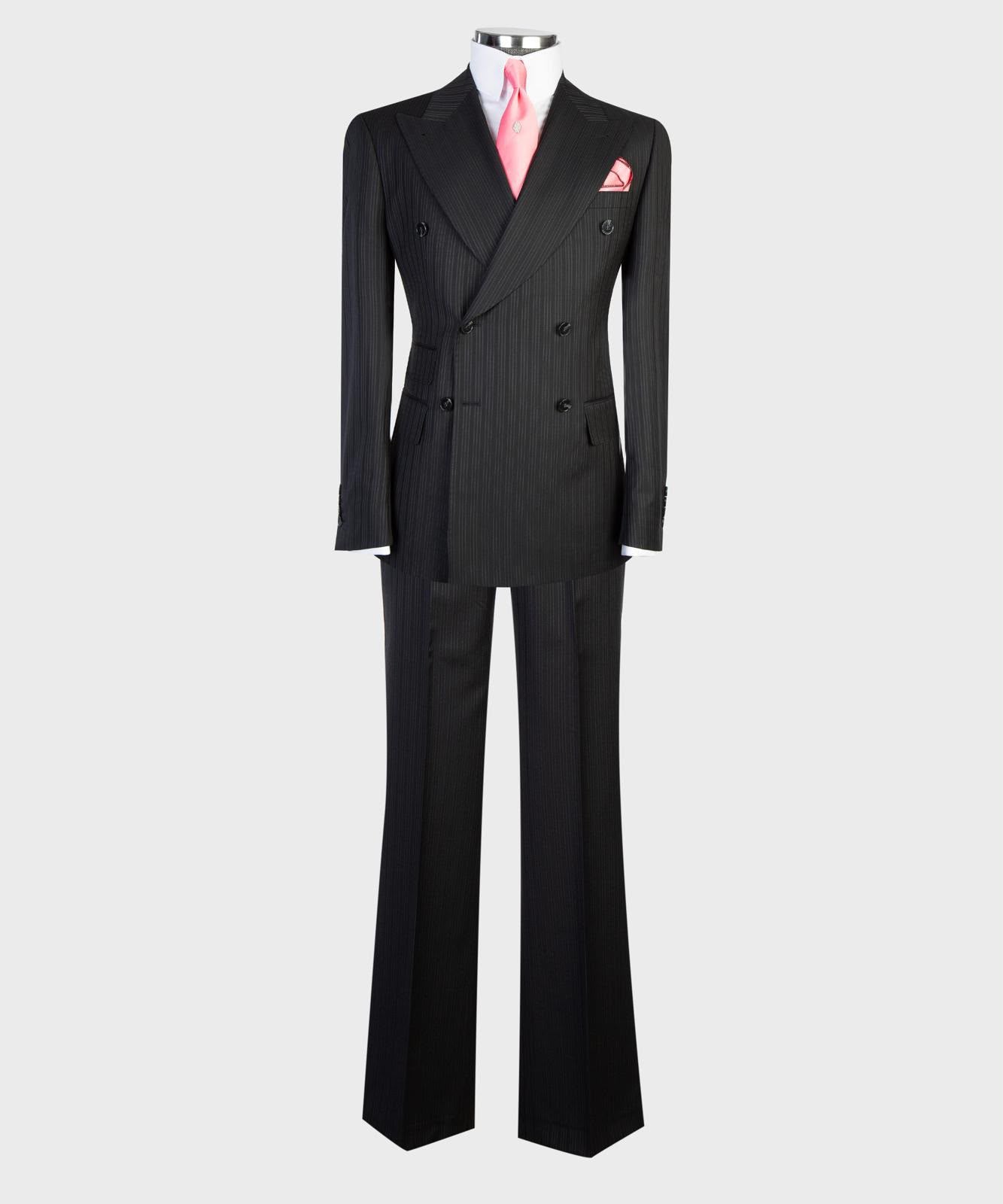 Men’s Luxury Double-Breasted Pinstripe Suit – Peak Lapel Formal Suit