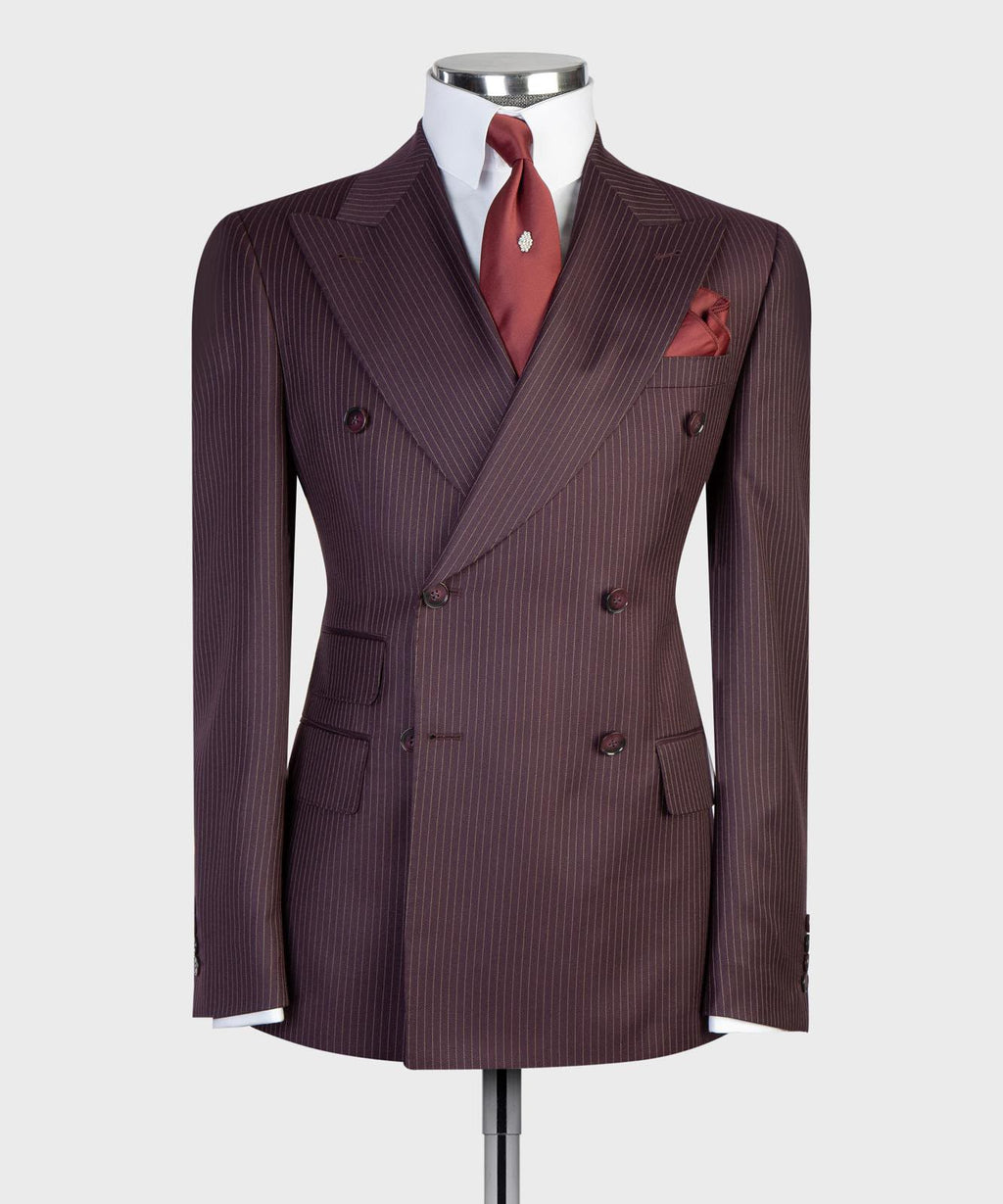 Men’s Luxury Double-Breasted Pinstripe Suit – Peak Lapel Formal Suit