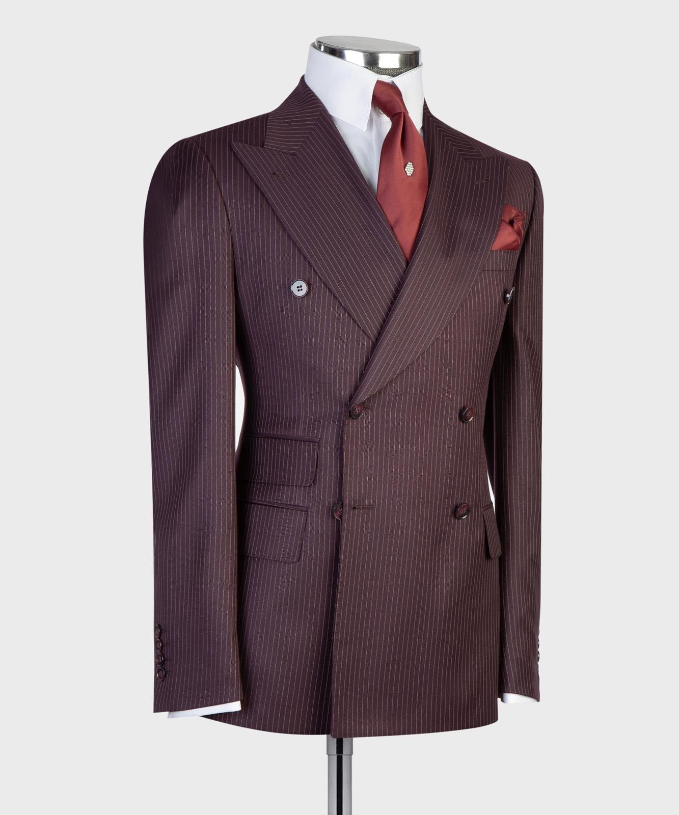 Men’s Luxury Double-Breasted Pinstripe Suit – Peak Lapel Formal Suit
