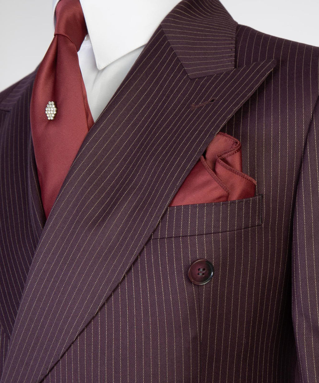 Men’s Luxury Double-Breasted Pinstripe Suit – Peak Lapel Formal Suit