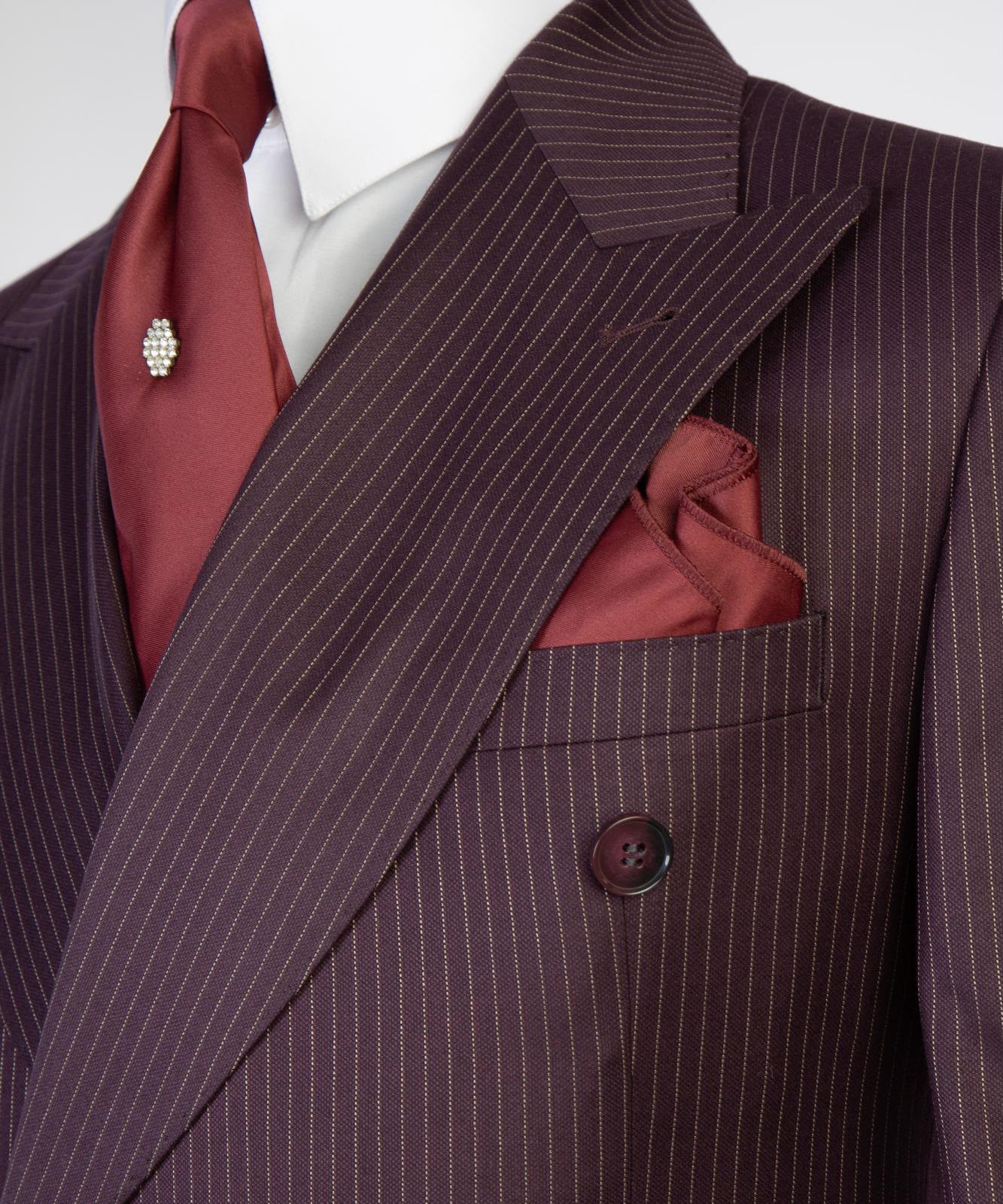 Men’s Luxury Double-Breasted Pinstripe Suit – Peak Lapel Formal Suit