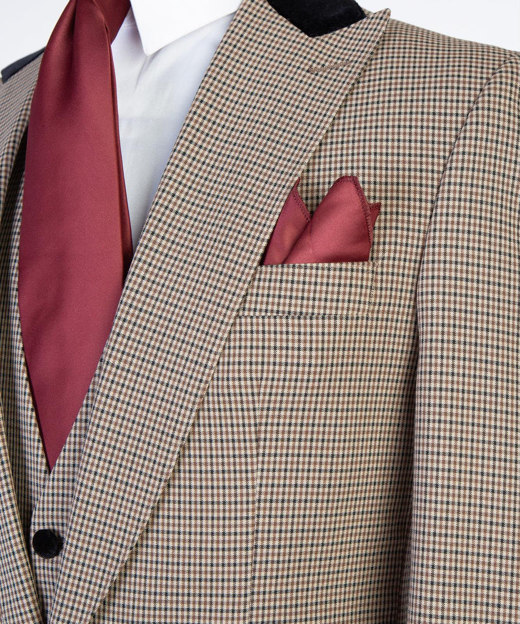 Men’s 3-Piece Camel &amp; Brown Houndstooth Suit – Tailored Formal Suit Set