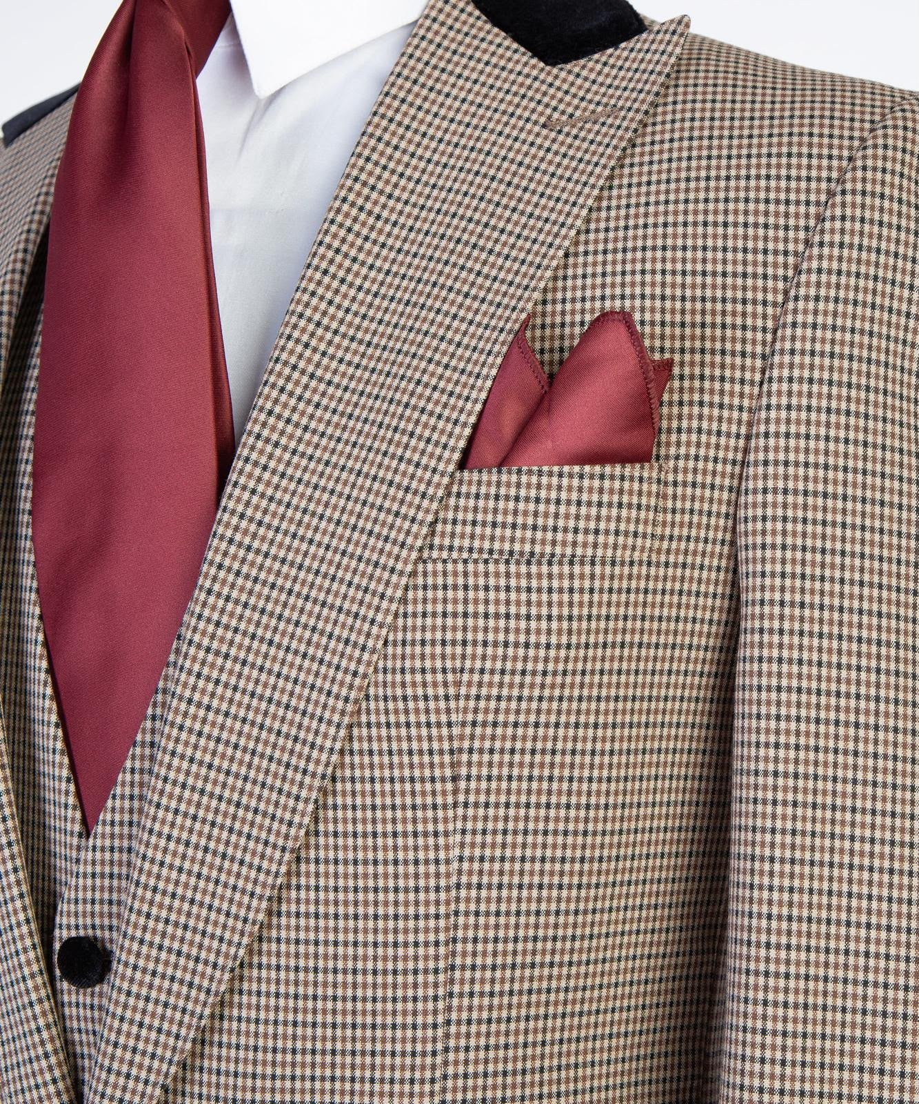 Men’s 3-Piece Camel &amp; Brown Houndstooth Suit – Tailored Formal Suit Set