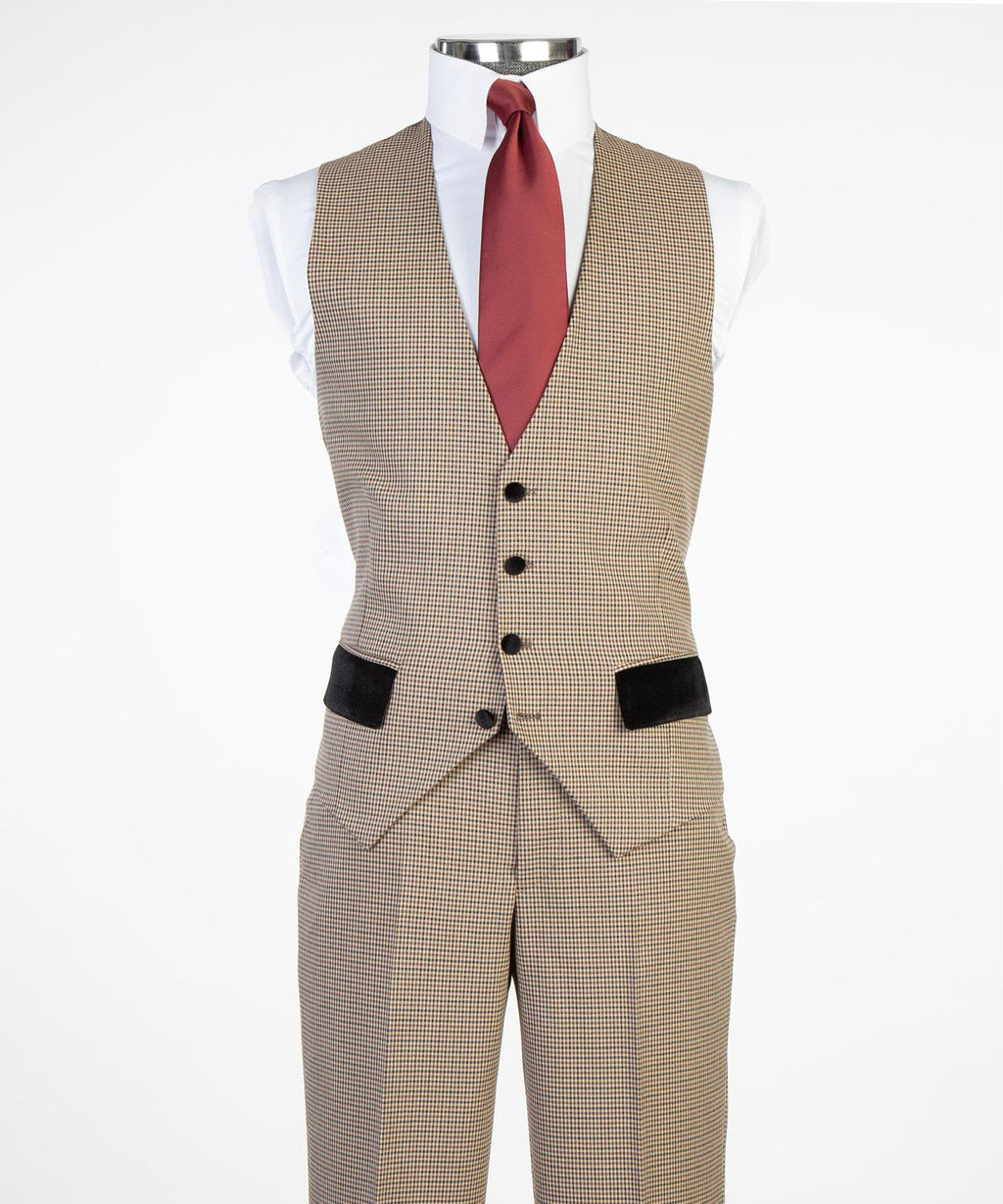 Men’s 3-Piece Camel &amp; Brown Houndstooth Suit – Tailored Formal Suit Set