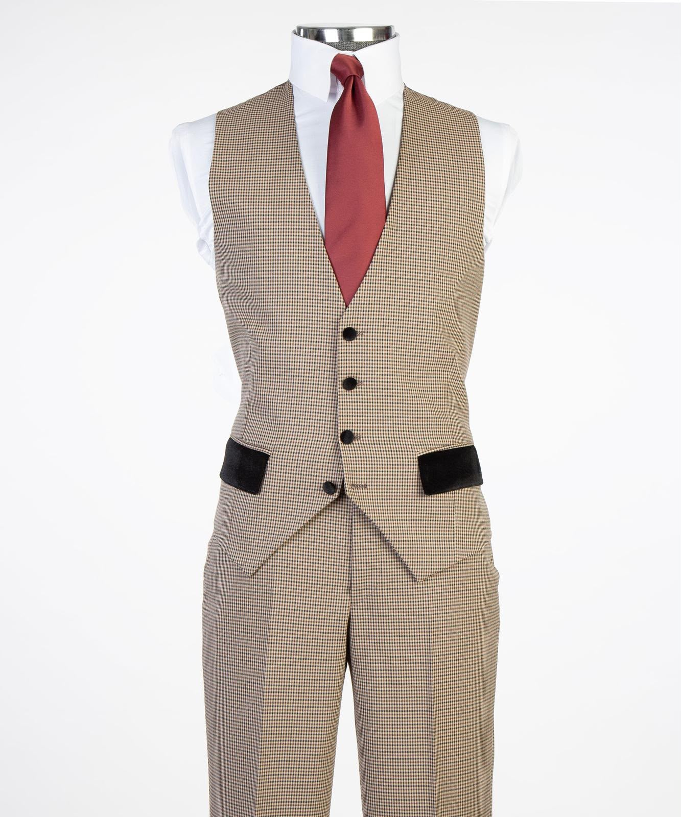 Men’s 3-Piece Camel &amp; Brown Houndstooth Suit – Tailored Formal Suit Set