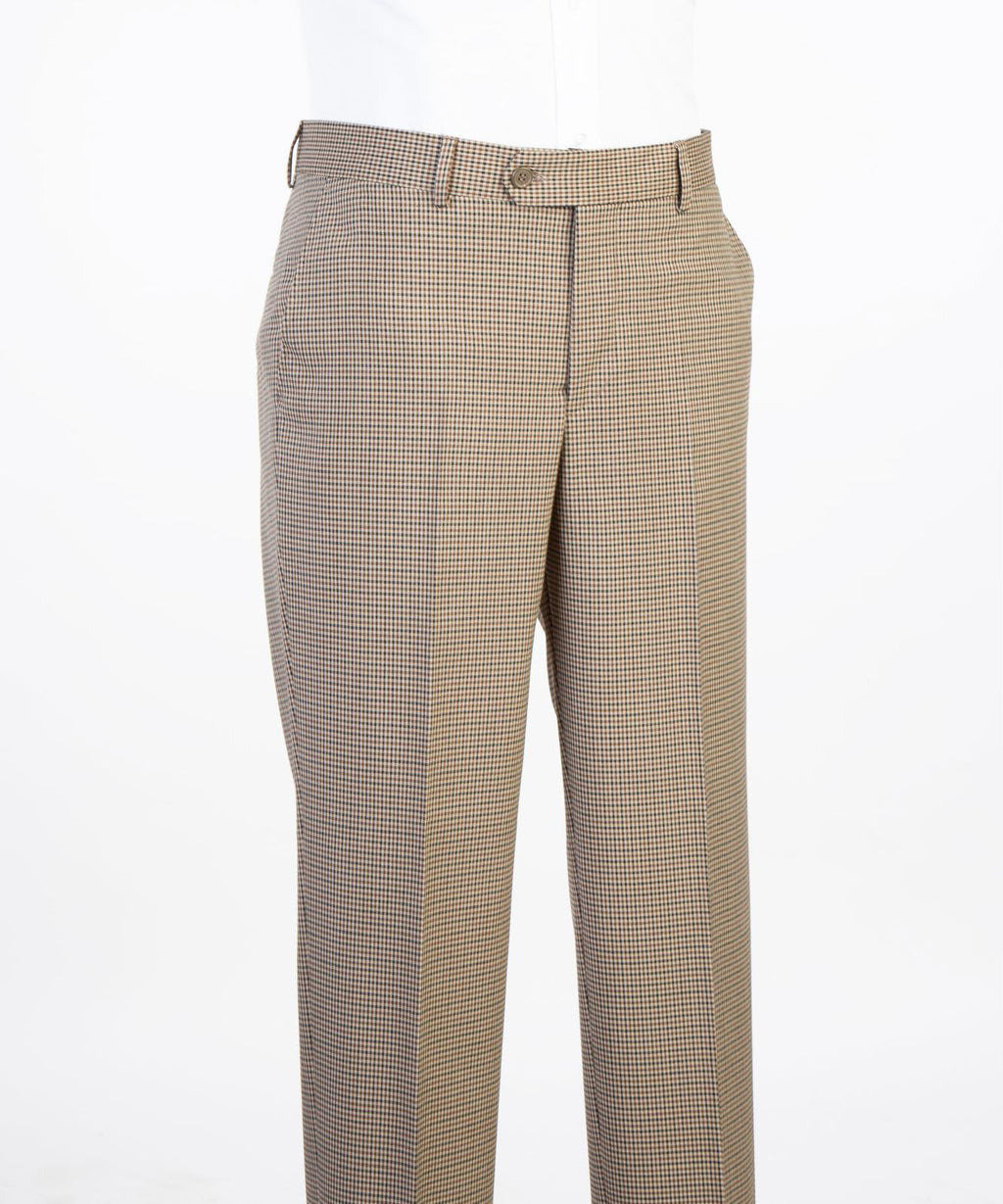 Men’s 3-Piece Camel &amp; Brown Houndstooth Suit – Tailored Formal Suit Set