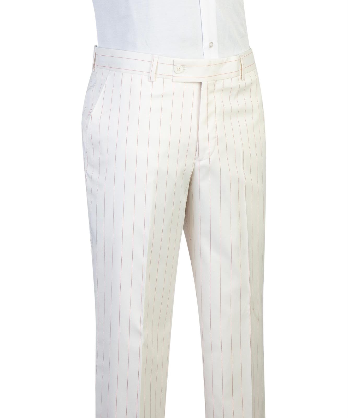 Men’s Luxury Ivory Pinstripe Double-Breasted Suit – Gold Button Formal Suit
