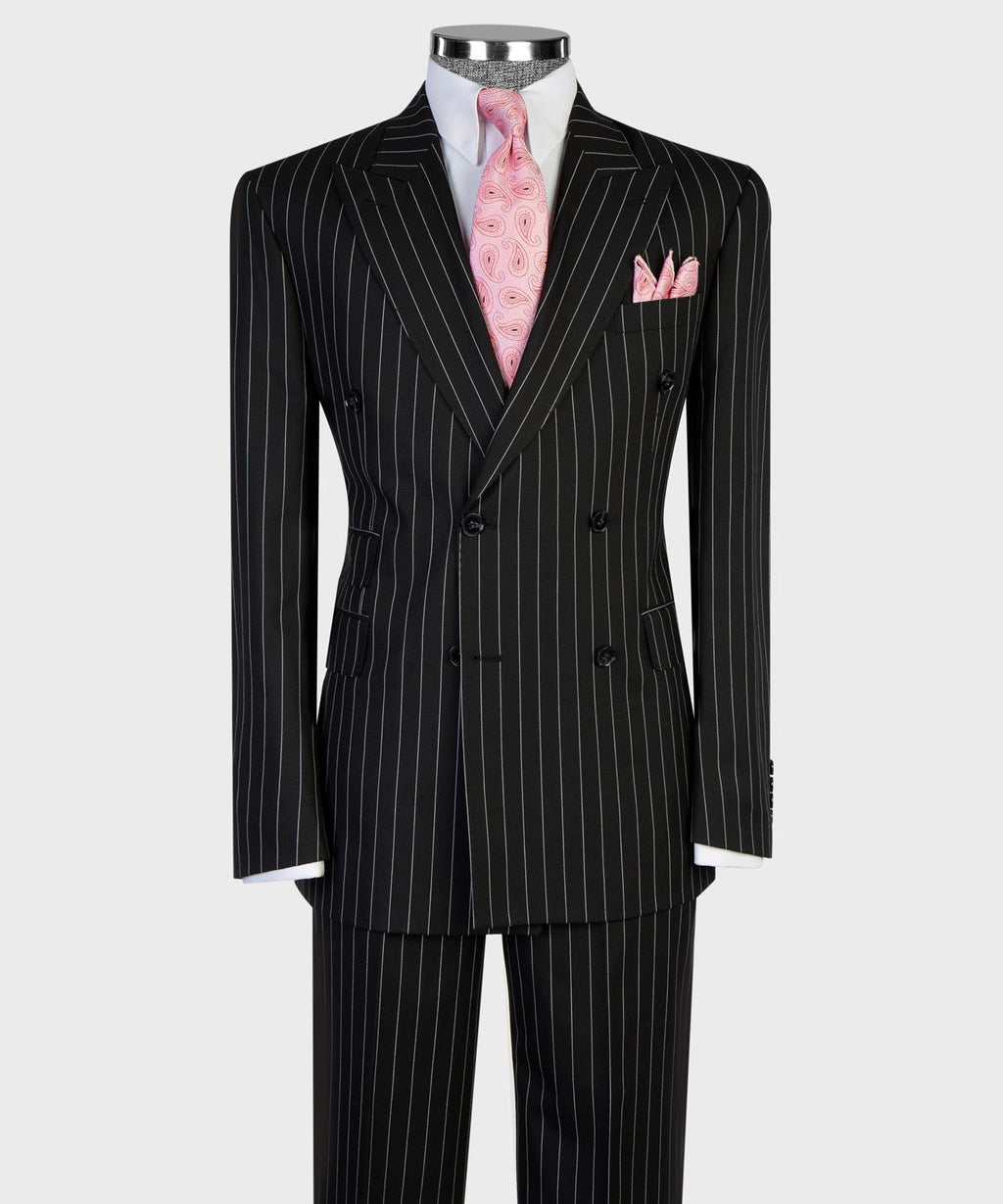 Royale Noir Double-Breasted Pinstripe Suit