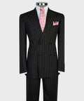 Royale Noir Double-Breasted Pinstripe Suit