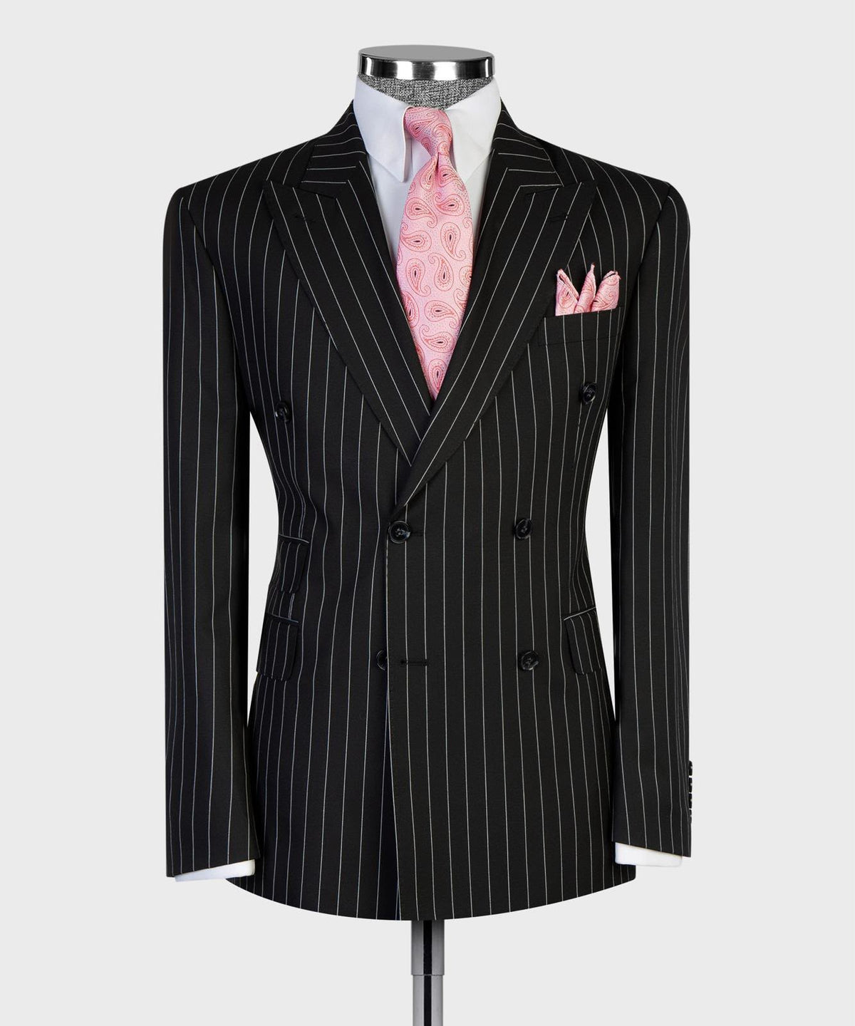 Royale Noir Double-Breasted Pinstripe Suit