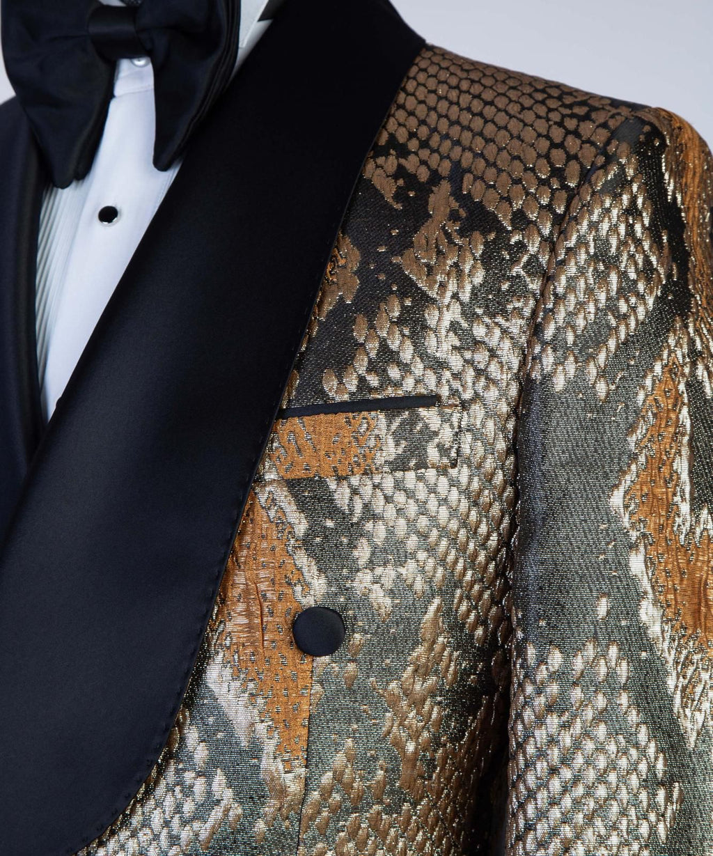 VIVATI Python Gold Double-Breasted Shawl Lapel Tuxedo Set