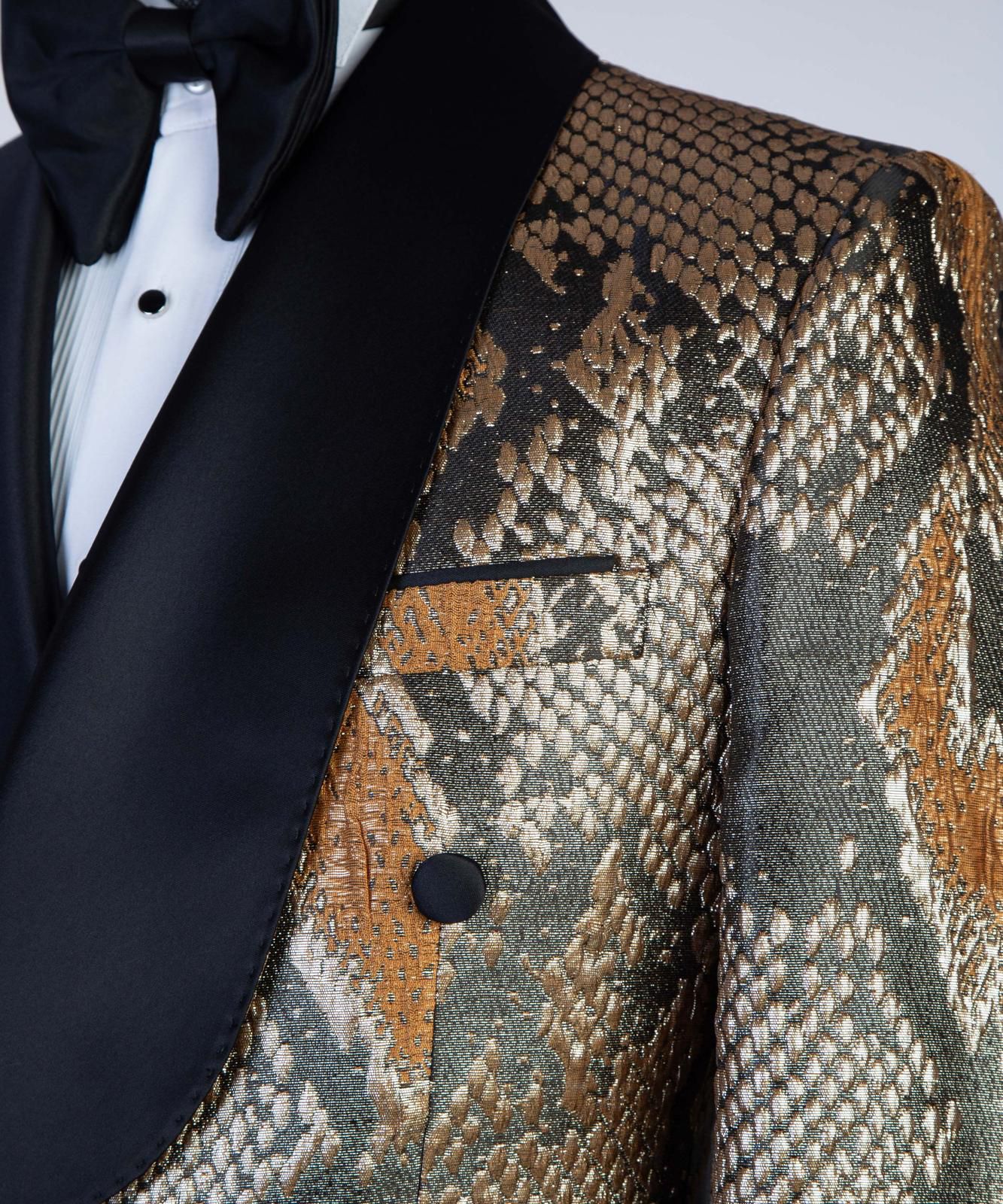 VIVATI Python Gold Double-Breasted Shawl Lapel Tuxedo Set