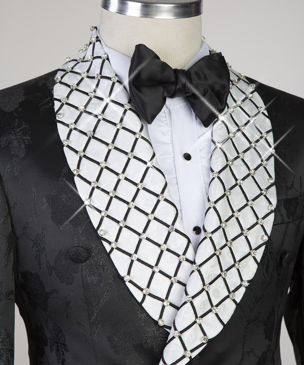 2 Piece Double Breasted Black Flower Tuxedo