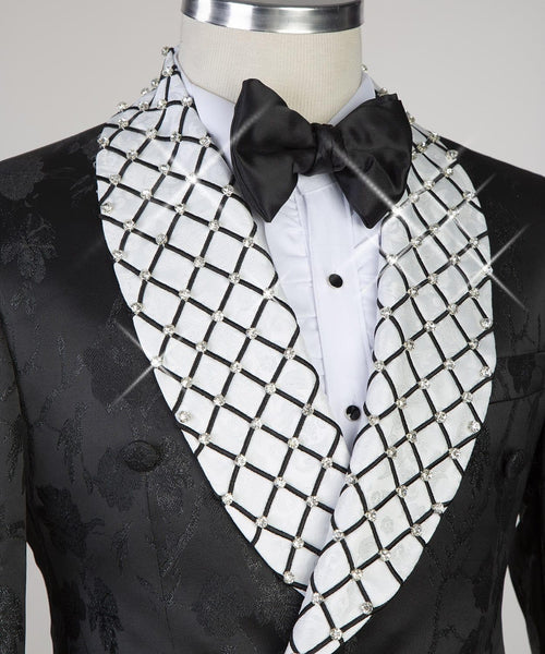 2 Piece Double Breasted Black Flower Tuxedo