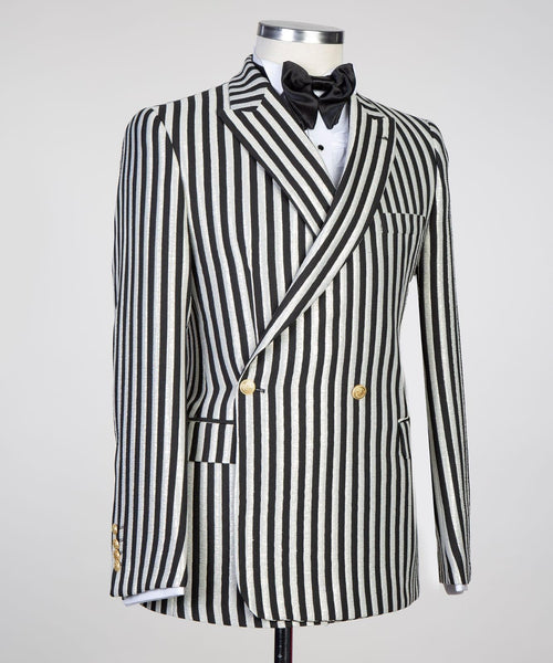 2 Piece Double Breasted Black and Gold Suit