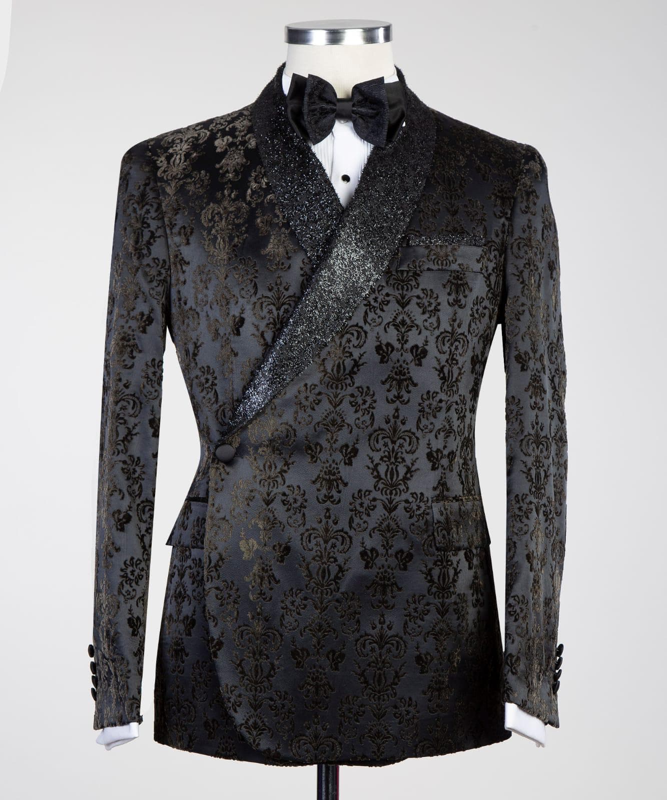 2 Piece Double Breasted Black Flower Tuxedo