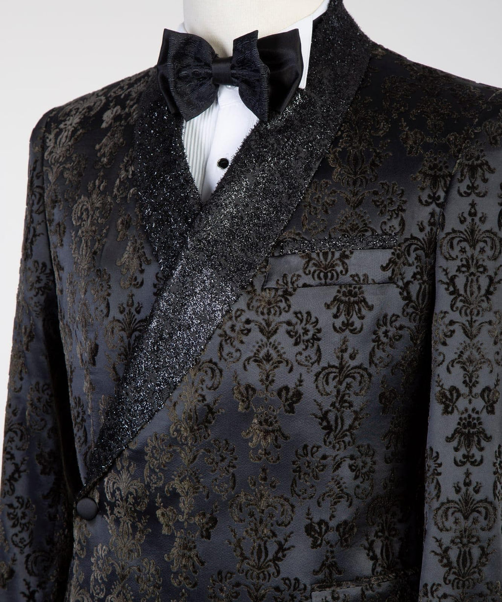 2 Piece Double Breasted Black Flower Tuxedo