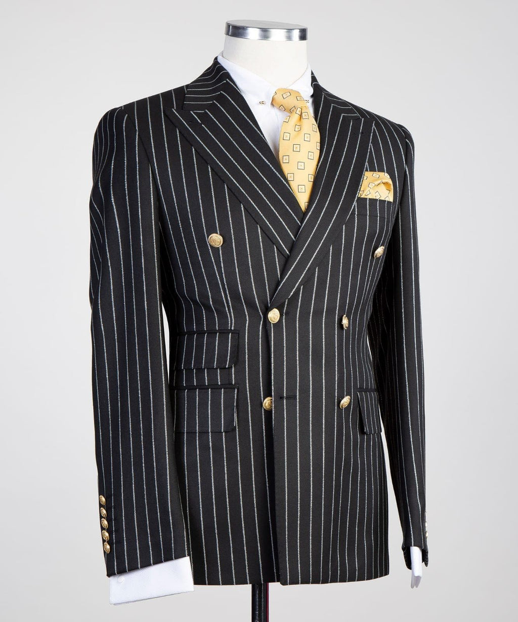 2 Piece Double Breasted Black and Gold Stripe Suit