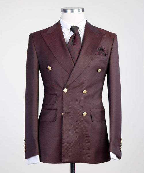 2 Piece Double Breasted Burgundy Suit