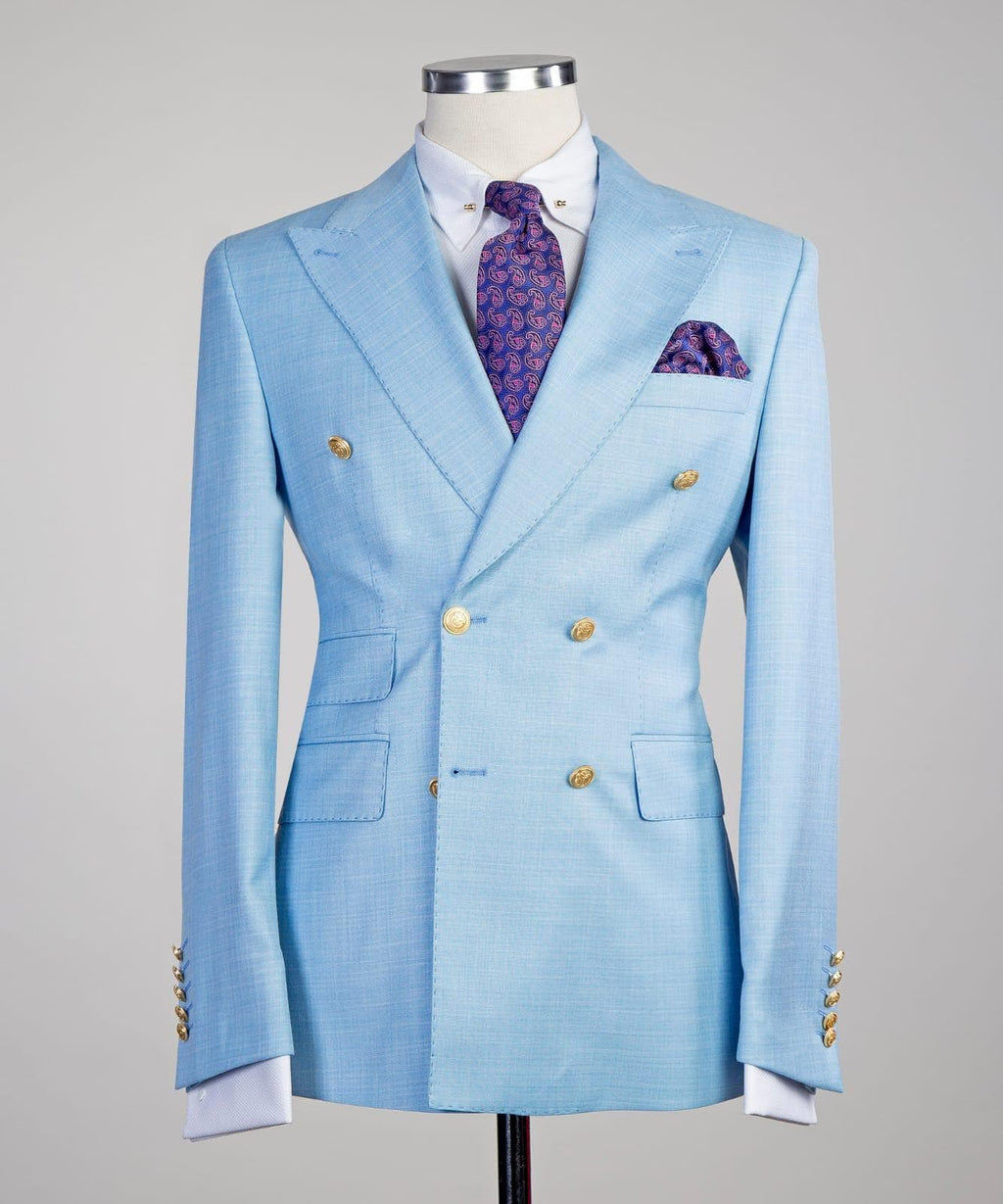 2 Piece Double Breasted Light Blue Suit