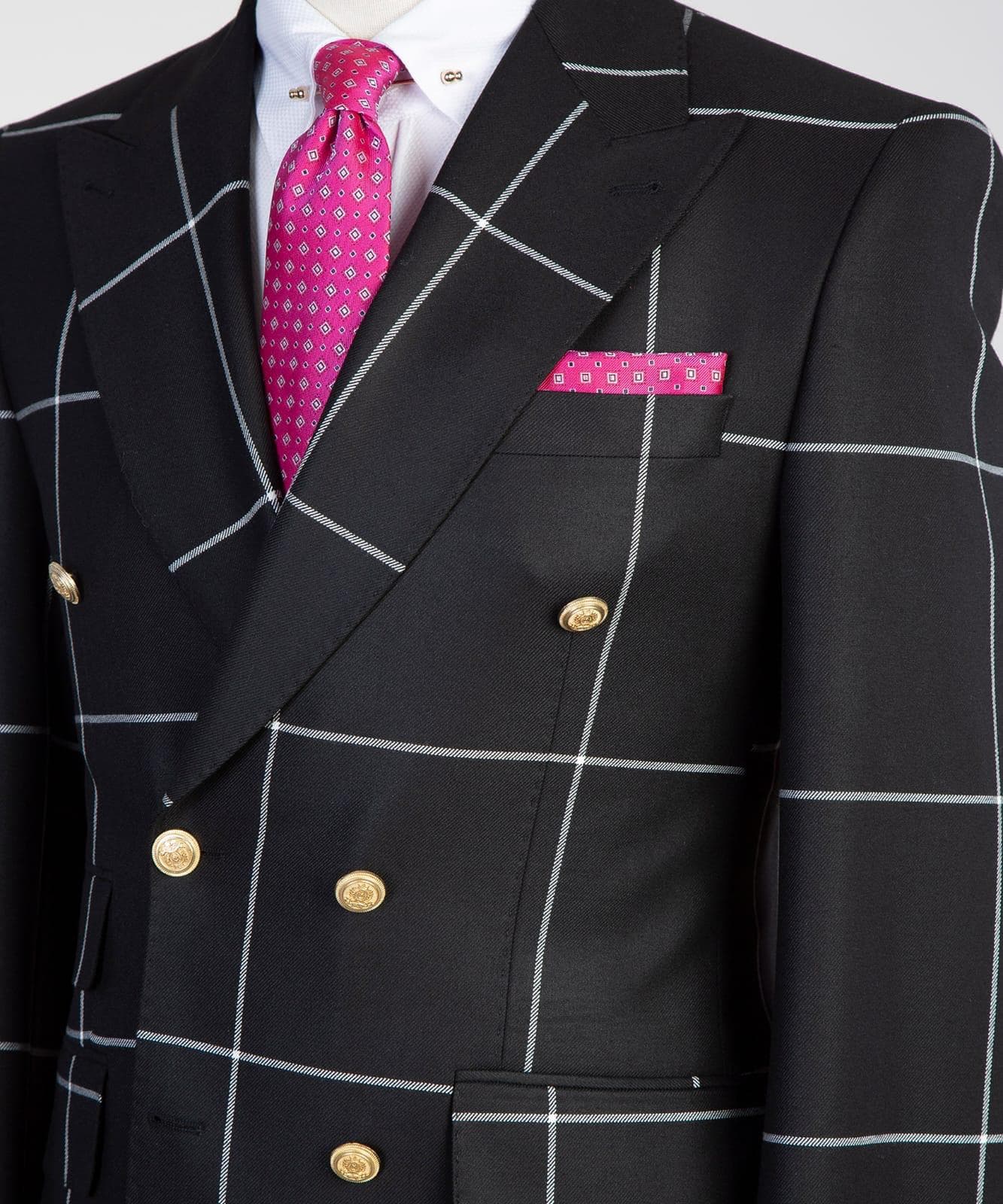 2 Piece Double Breasted Black Check Suit