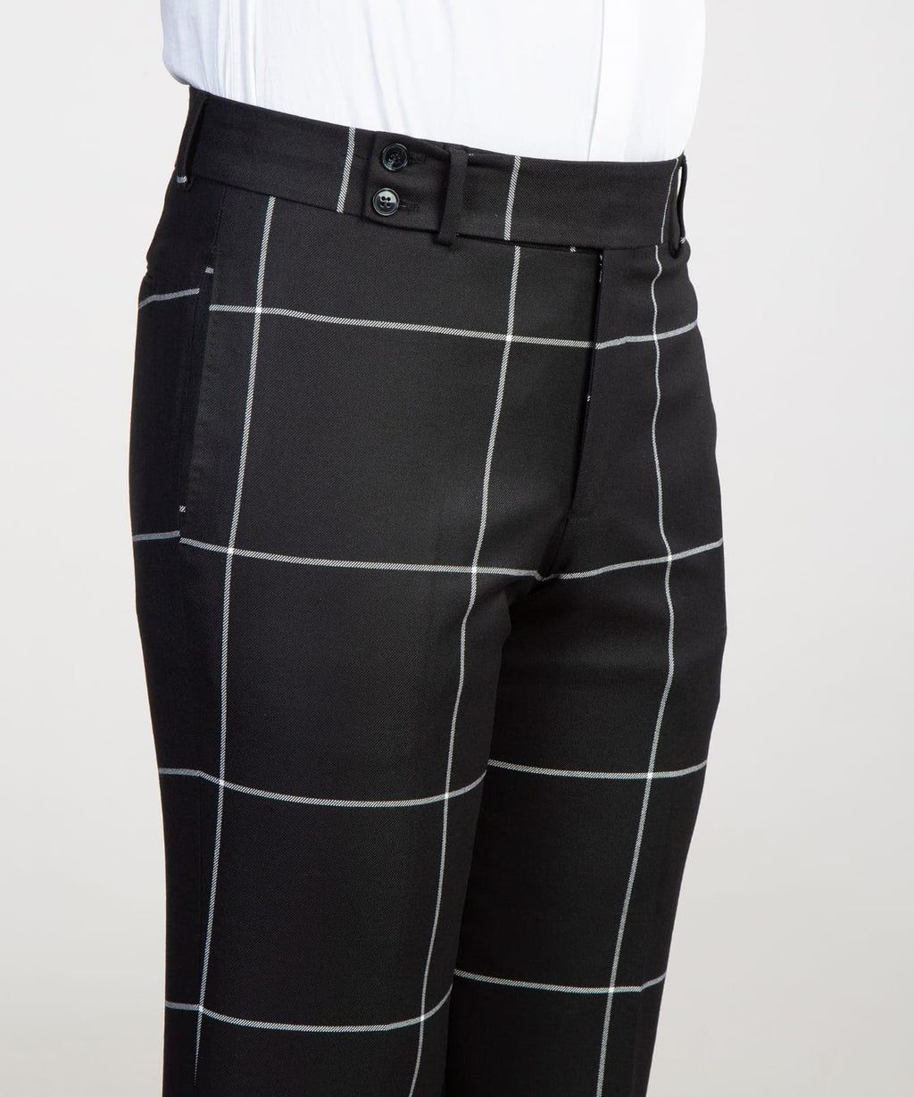 2 Piece Double Breasted Black Check Suit