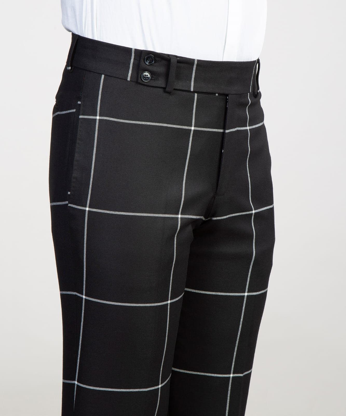 2 Piece Double Breasted Black Check Suit