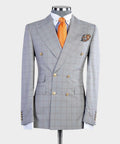 2 Piece Double Breasted Grey Check Suit