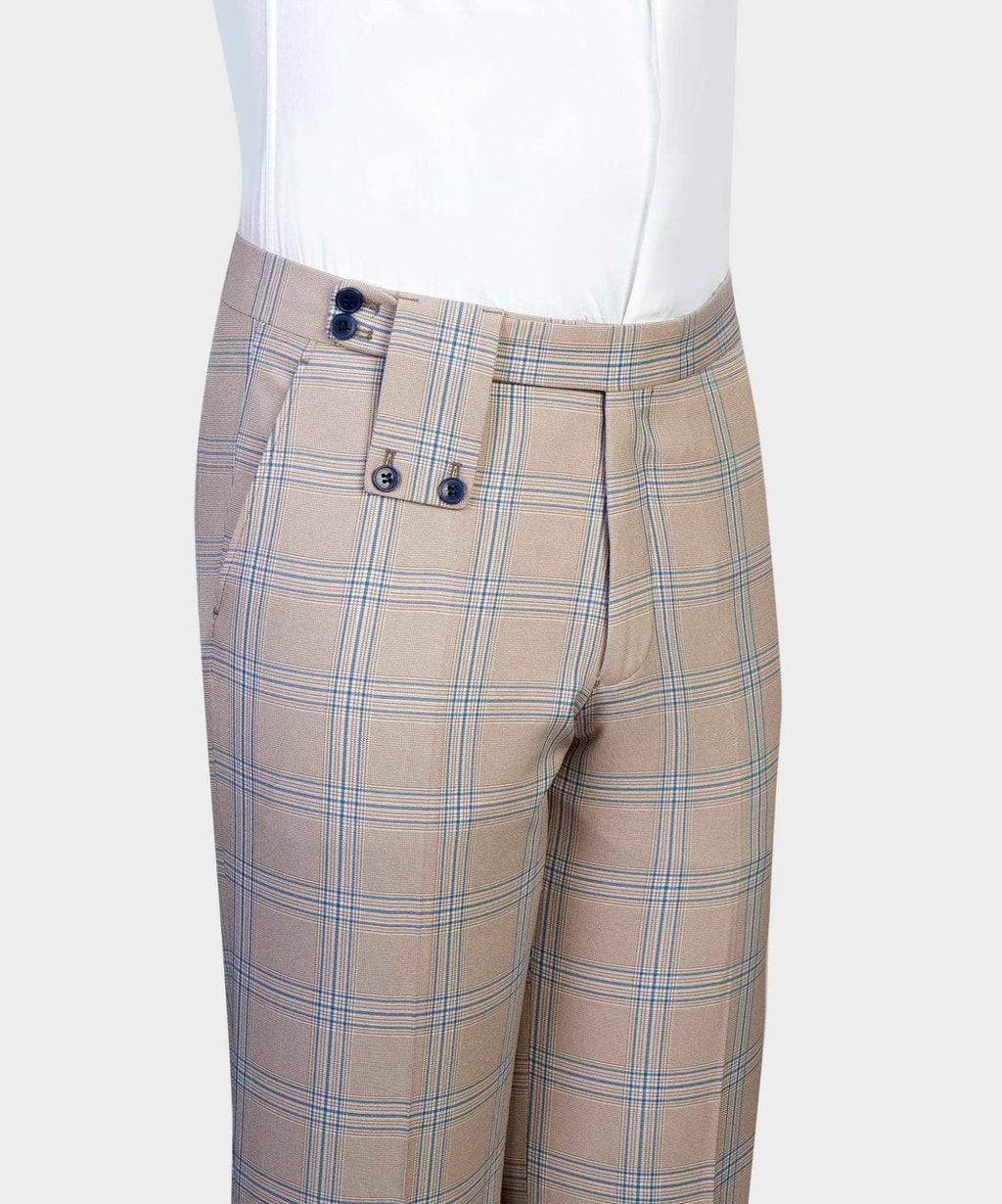 2 Piece Double Breasted Beige Check Suit