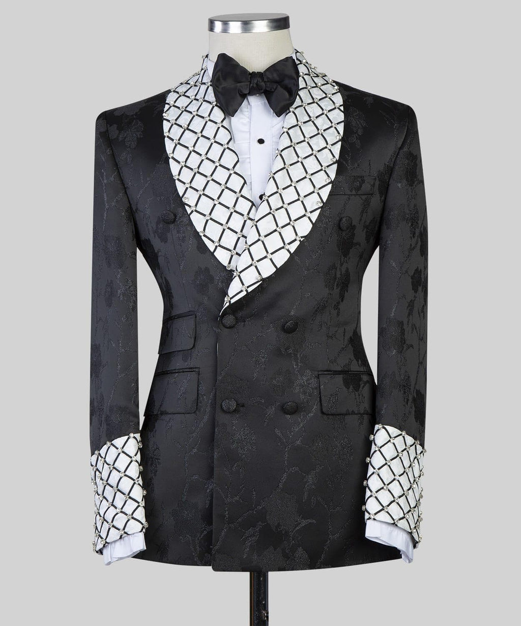 2 Piece Double Breasted Black Flower Tuxedo
