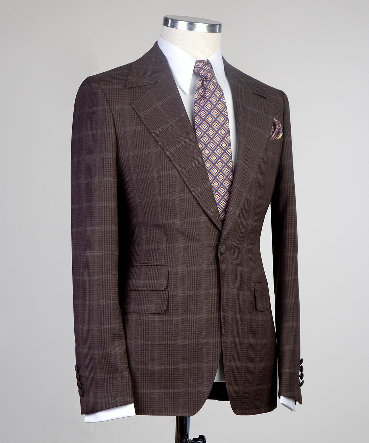 3 Piece Dark Brown Checked Suit