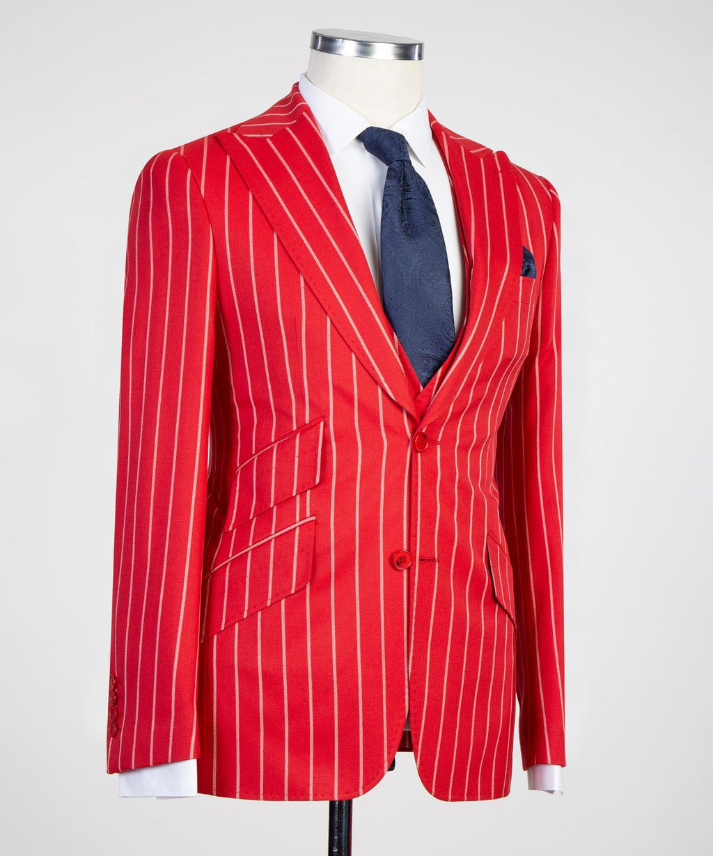 3 Piece Red Striped Suit