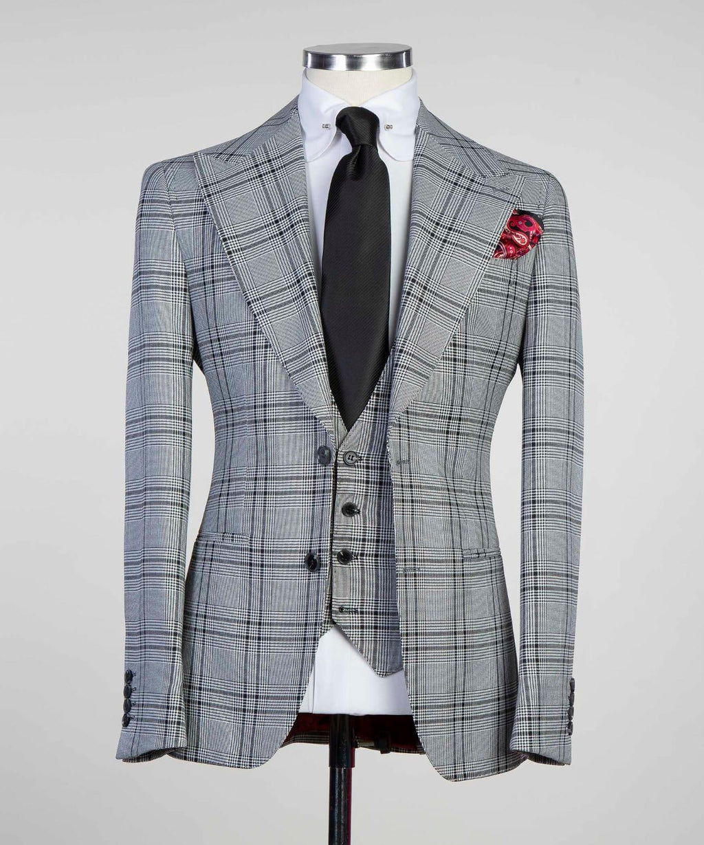3 Piece Grey Checked Suit