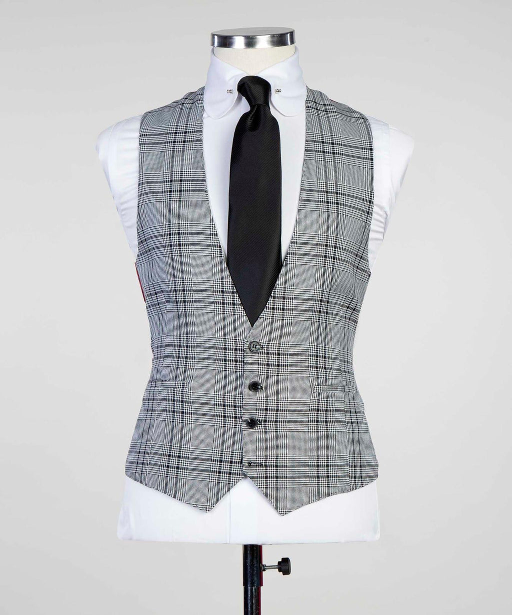 3 Piece Grey Checked Suit