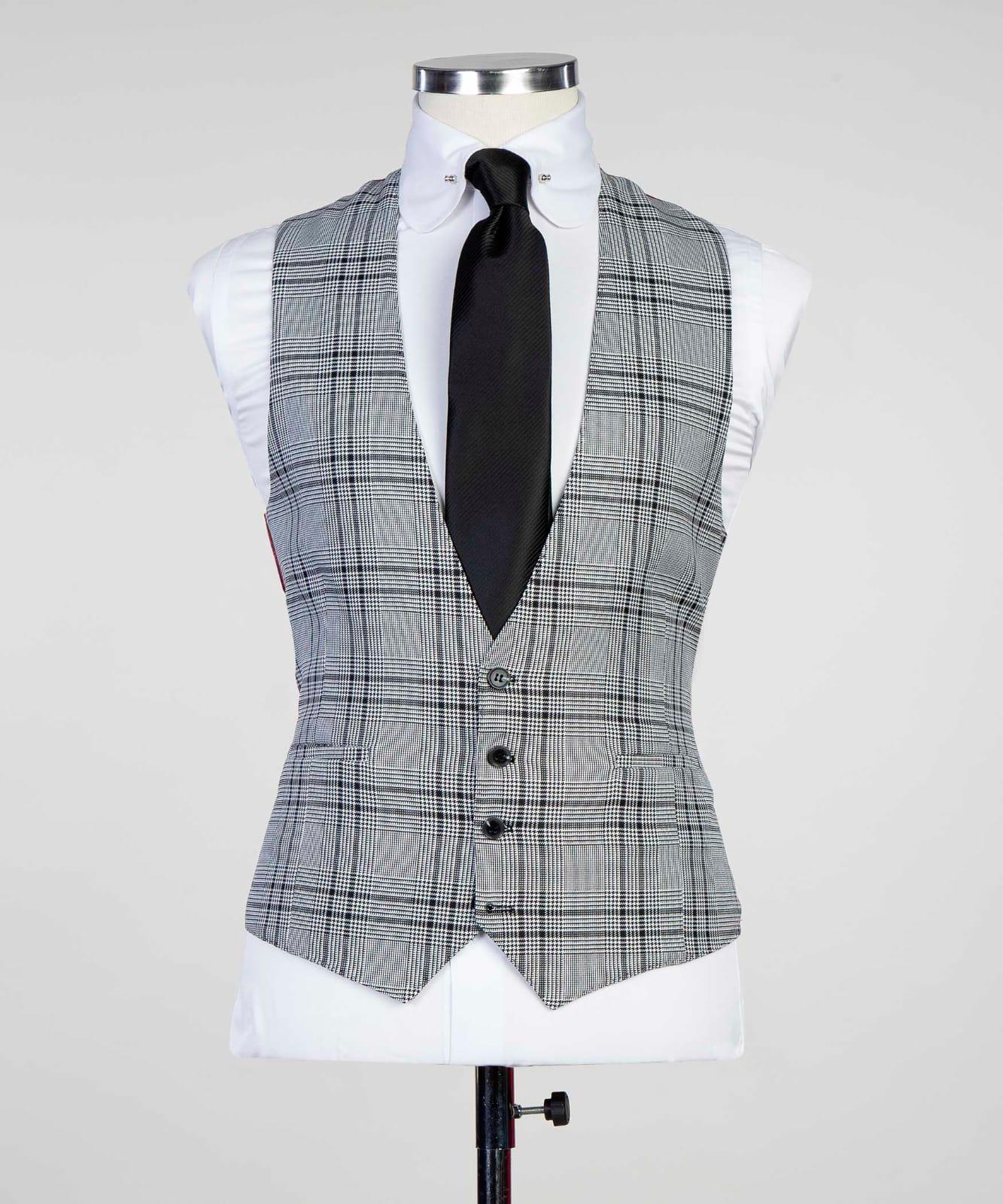 3 Piece Grey Checked Suit