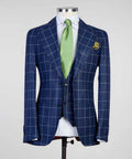 3 Piece Navy Blue Checked Suit