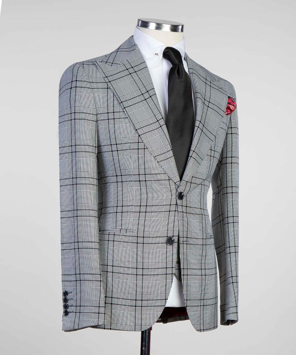 3 Piece Grey Checked Suit
