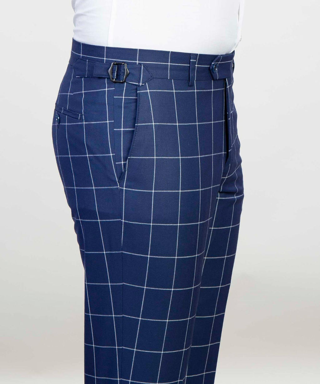 3 Piece Navy Blue Checked Suit