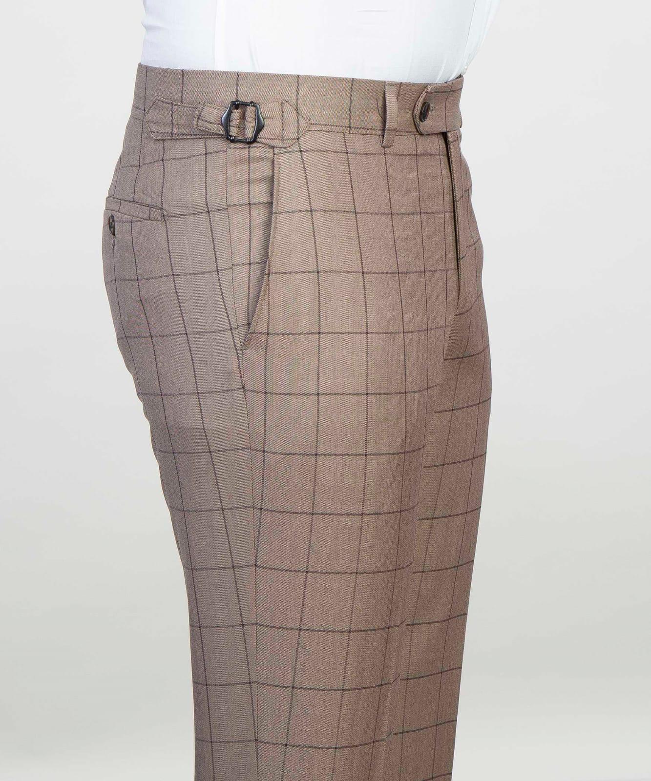 3 Piece Beige Checked Suit