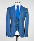 3 Piece Light Blue Checked Suit
