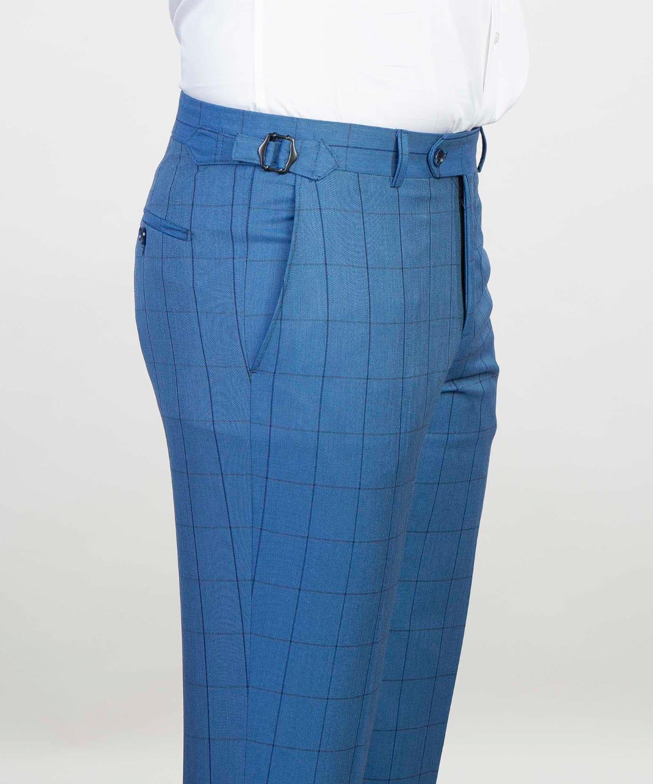 3 Piece Light Blue Checked Suit